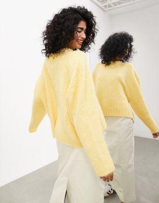 Oversized Crew Neck Knit Sweater in Buttermilk Yellow