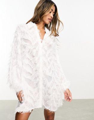 Jaded Rose Faux Feather Mini Dress in Ivory