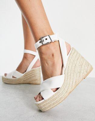 Kaltur White PU Flatform Espadrilles