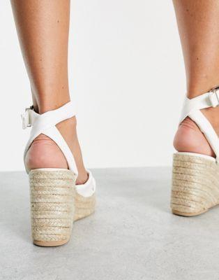 Kaltur White PU Flatform Espadrilles
