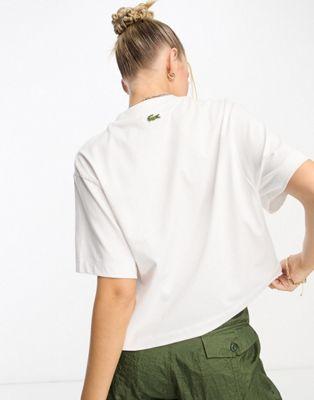 Lacoste Oversized Cotton T-Shirt in White with Logo