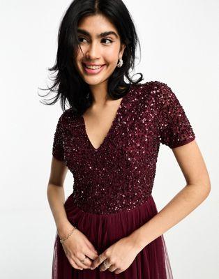 Maya Sequin Tulle Maxi Dress in Wine