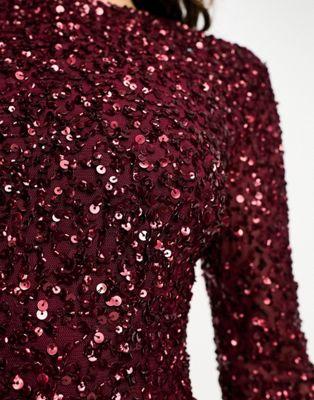 Maya Petite Sequin Tulle Midi Dress in Wine