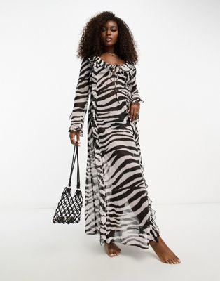 Miss Selfridge Zebra Print Chiffon Maxi Dress