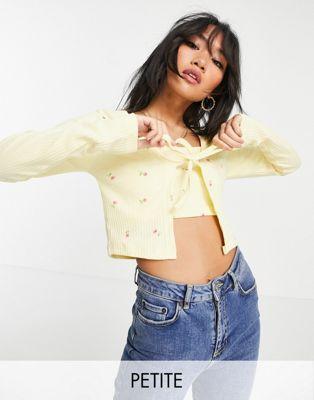 Missguided Petite Yellow Floral Ribbed Cardigan & Cami Set