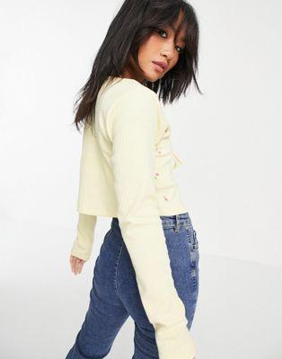 Missguided Petite Yellow Floral Ribbed Cardigan & Cami Set