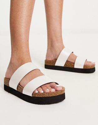 Monki Double Strap Flat Sandal in White Croc