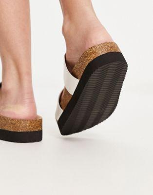 Monki Double Strap Flat Sandal in White Croc