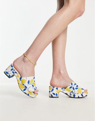 Monki Lemon Print Platform Mules in Yellow