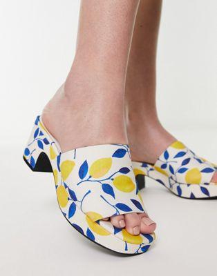 Monki Lemon Print Platform Mules in Yellow