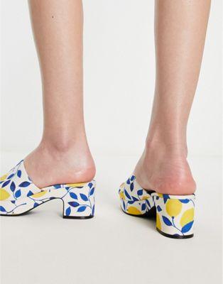 Monki Lemon Print Platform Mules in Yellow