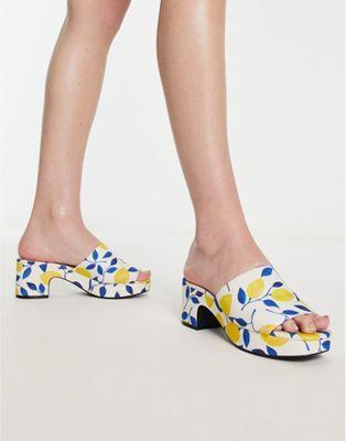 Monki Lemon Print Platform Mules in Yellow