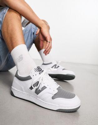 New Balance 480 Leather Sneakers in White & Gray