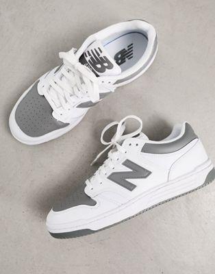 New Balance 480 Leather Sneakers in White & Gray