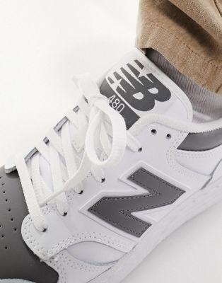 New Balance 480 Leather Sneakers in White and Dark Gray
