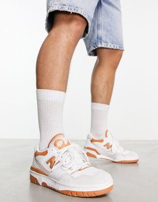 New Balance 550 Leather & Suede Sneakers in White & Orange