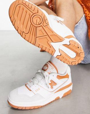 New Balance 550 Leather & Suede Sneakers in White & Orange