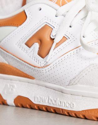 New Balance 550 Leather & Suede Sneakers in White & Orange