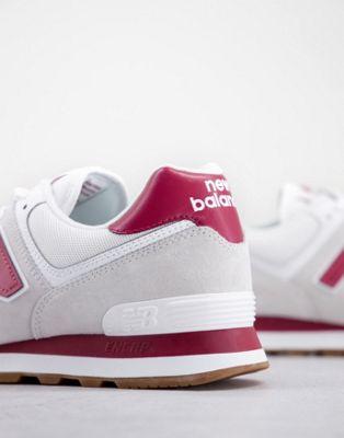 New Balance 574 Suede & Leather Sneakers in White & Red