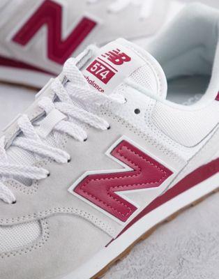 New Balance 574 Suede & Leather Sneakers in White & Red