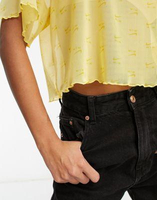 Nike Air Mesh All-Over Print Crop Top - Yellow