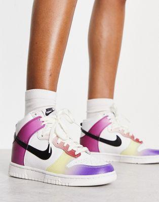 Nike Dunk High Sneakers in White, Red, Pink, Yellow, Purple
