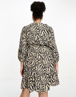 Only Curve Zebra Print Puff Sleeve Belted Mini Dress