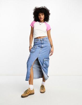 Only Contrast Raglan T-Shirt in White and Pink