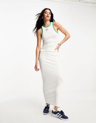 Only Ribbed Racer Neck Maxi Dress in White & Green