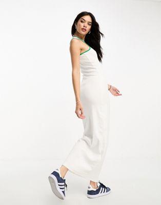 Only Ribbed Racer Neck Maxi Dress in White & Green