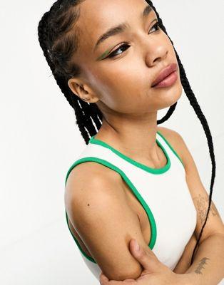 Only Petite Racer Neck Mini Dress in White & Green