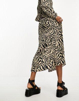 Only Zebra Print Side Slit Midi Skirt