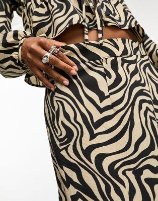 Only Zebra Print Side Slit Midi Skirt