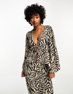 Only Zebra Print Tie Front Blouse