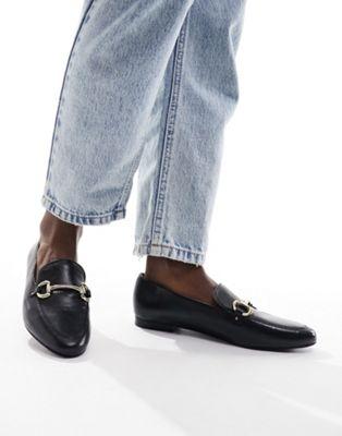 Black Leather Loafers with Snaffle Buckle