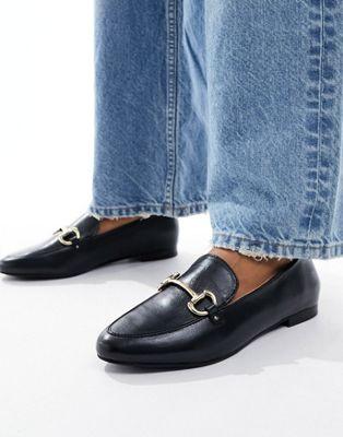 Black Leather Loafers with Snaffle Buckle