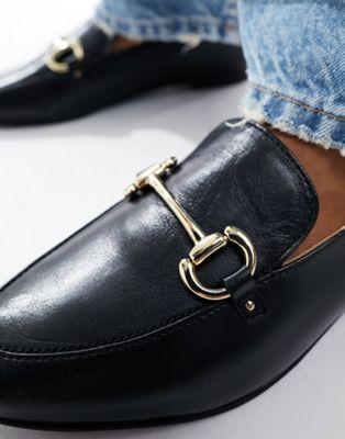 Black Leather Loafers with Snaffle Buckle