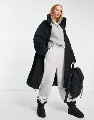 Black Nylon Parka with Toggle Waist