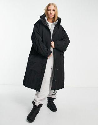 Black Nylon Parka with Toggle Waist