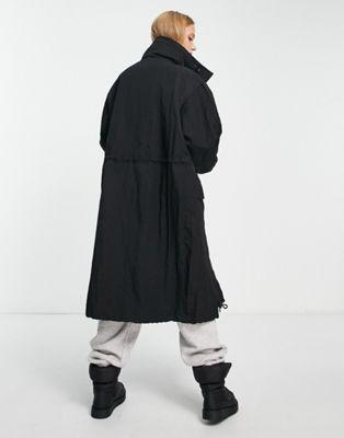 Black Nylon Parka with Toggle Waist