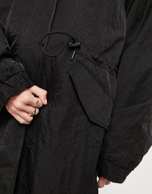 Black Nylon Parka with Toggle Waist