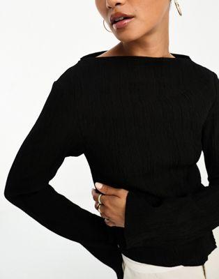 Black Plisse Top with Split Detail