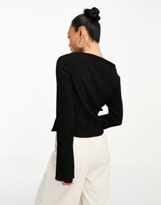 Black Plisse Top with Split Detail
