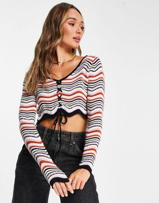 Pacsun Wavy Stripe Drawstring Knit Sweater