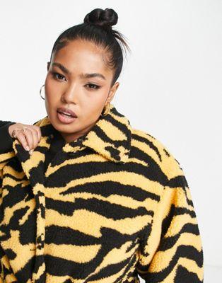 Pieces Curve Yellow Tiger Print Longline Teddy Coat