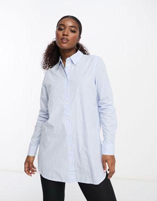 Pieces Longline Cotton Stripe Shirt for Women