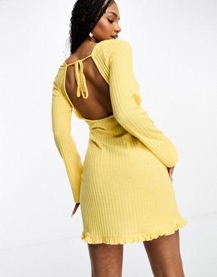 Pieces Beach Open Back Mini Dress in Yellow