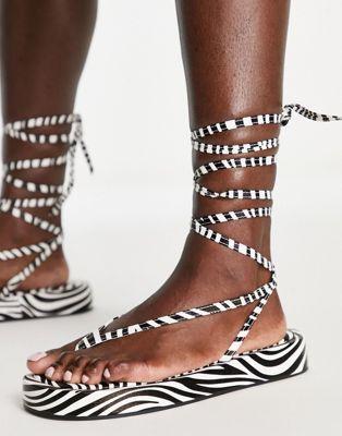 Public Desire Zebra Print Flatform Tie-Leg Sandals