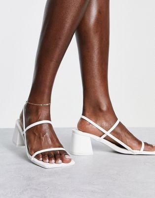 Public Desire Strappy Mid Heel Sandals in White Faux Leather