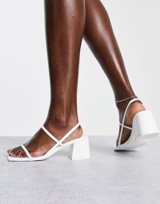 Public Desire Strappy Mid Heel Sandals in White Faux Leather